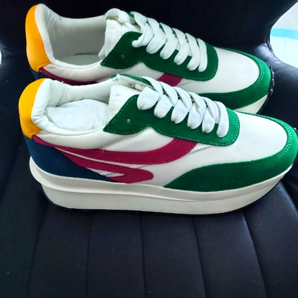 Steve Madden White Green Pink Yellow Platform Sneakers